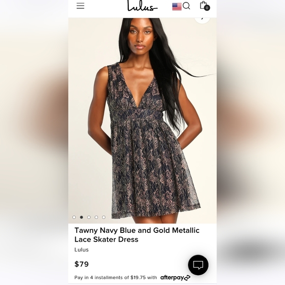 NWT Lulu's Blue & Gold Lace Skater Dress - Picture 6 of 7